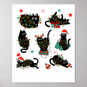 Cat Christmas Light Reindeer Santa Christmas Cat L Poster
