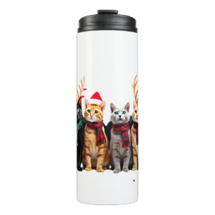 Cat Christmas Light Reindeer Santa Christmas Cat L Thermal Tumbler
