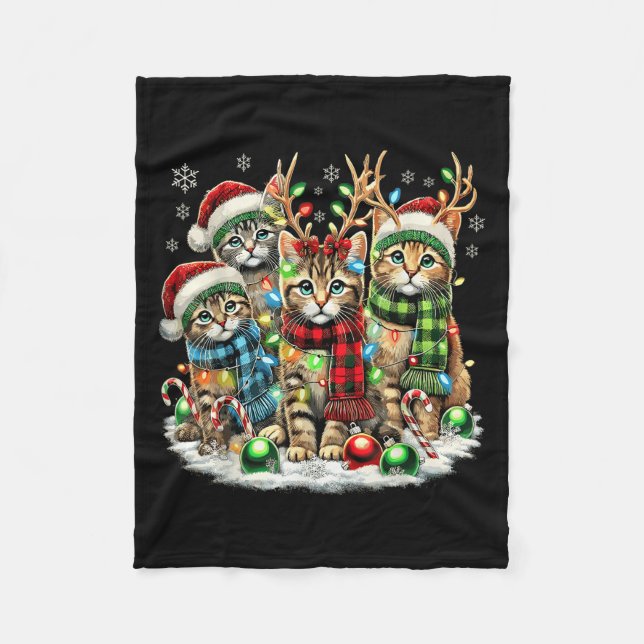 Cat Christmas Light Reindeer Santa Christmas Cats  Fleece Blanket (Front)