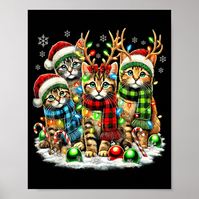 Cat Christmas Light Reindeer Santa Christmas Cats  Poster (Front)