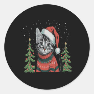 Cat Christmas Light Reindeer Santa Christmas Classic Round Sticker