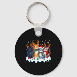 Cat Christmas Light Reindeer Santa Christmas Funny Key Ring