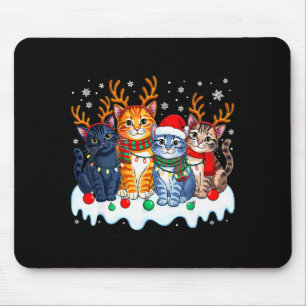 Cat Christmas Light Reindeer Santa Christmas Funny Mouse Pad