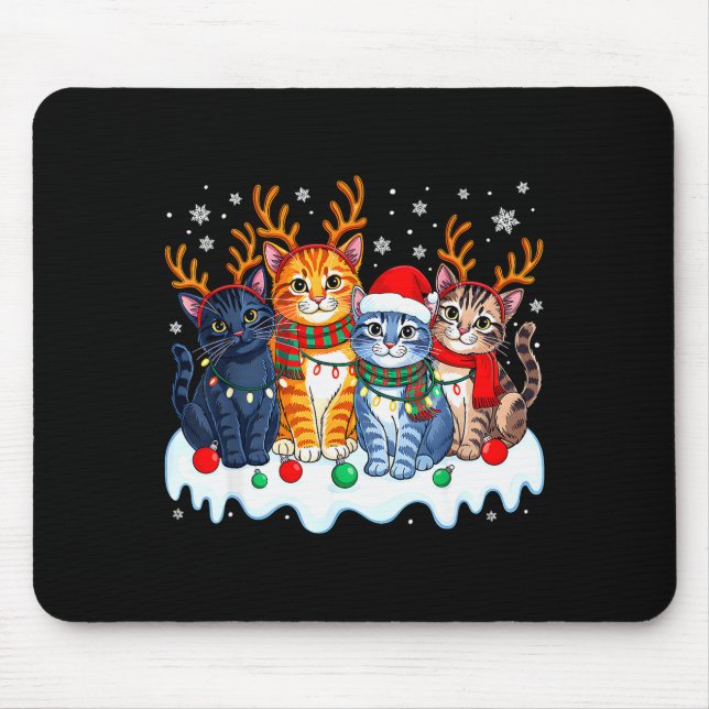 Cat Christmas Light Reindeer Santa Christmas Funny Mouse Pad (Front)