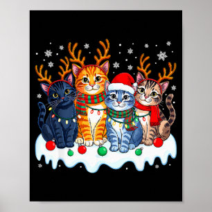 Cat Christmas Light Reindeer Santa Christmas Funny Poster