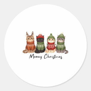 Cat Christmas Light Reindeer Santa Meowy Christmas Classic Round Sticker