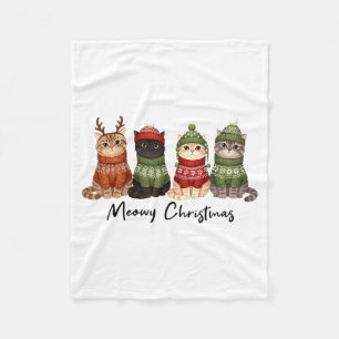 Cat Christmas Light Reindeer Santa Meowy Christmas Fleece Blanket