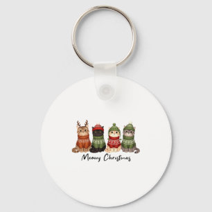 Cat Christmas Light Reindeer Santa Meowy Christmas Key Ring