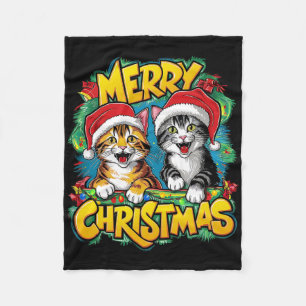 Cat Christmas Light Santa Christmas Cat Lover Fleece Blanket
