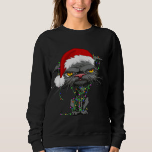 Cat Christmas Lights Bored Cat Santa Hat Funny Cat Sweatshirt