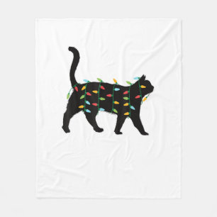 Cat Christmas Lights Christmas Gift for Animal Lov Fleece Blanket