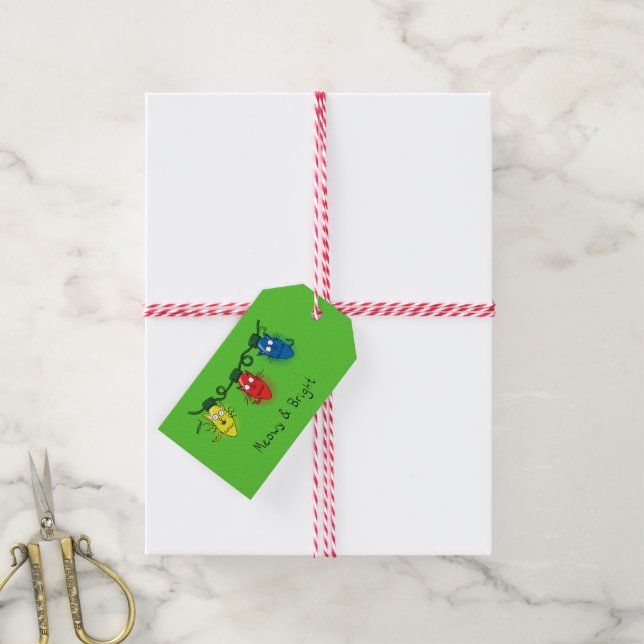 Cat Christmas Lights Funny Gift Tags (With Twine)