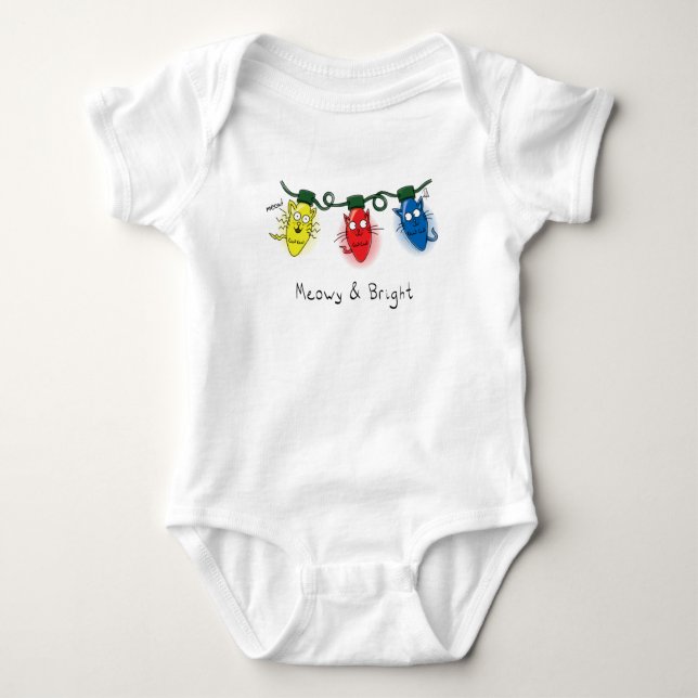 Cat Christmas Lights Funny Meowy and Bright Baby Bodysuit (Front)