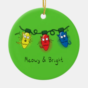 Cat Christmas Lights Funny Meowy and Bright Ceramic Ornament