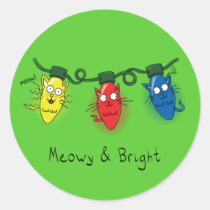 Cat Christmas Lights Funny Meowy and Bright Classic Round Sticker