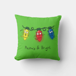 Cat Christmas Lights Funny Meowy and Bright Cushion