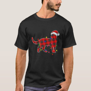 Cat Christmas Lights Funny Red Plaid Dog Dad Mum T-Shirt