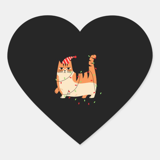 Cat Christmas lights Heart Sticker (Front)