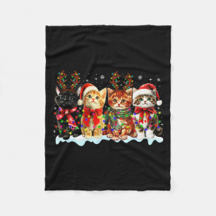 Cat Christmas Lights Reindeer Santa Cat Lover Xmas Fleece Blanket