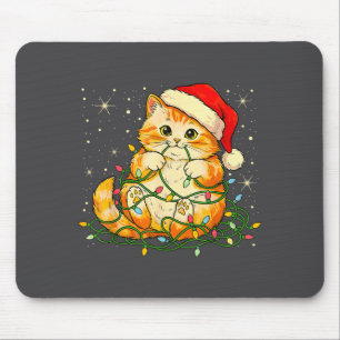 Cat Christmas Lights Santa Hat Xmas Cats Lover Pet Mouse Pad