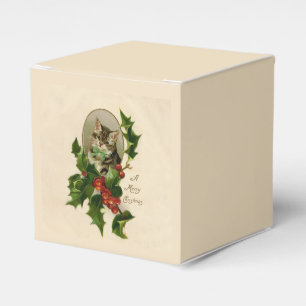 Cat Christmas Merry Holly Kitten Antique Art Favour Box