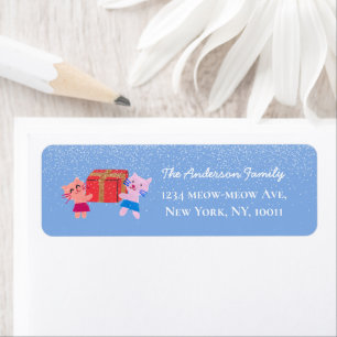Cat Christmas Moss Blue Snowy Xmas Return Address Label