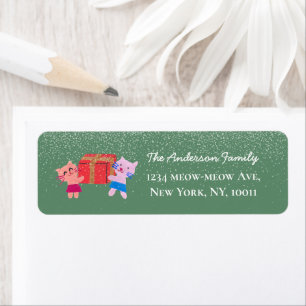 Cat Christmas Moss Green Snowy Xmas Return Address Label