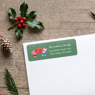 Cat Christmas Moss Green Snowy Xmas Return Address Label