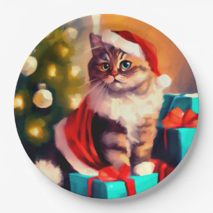 Cat christmas painted paper plate
