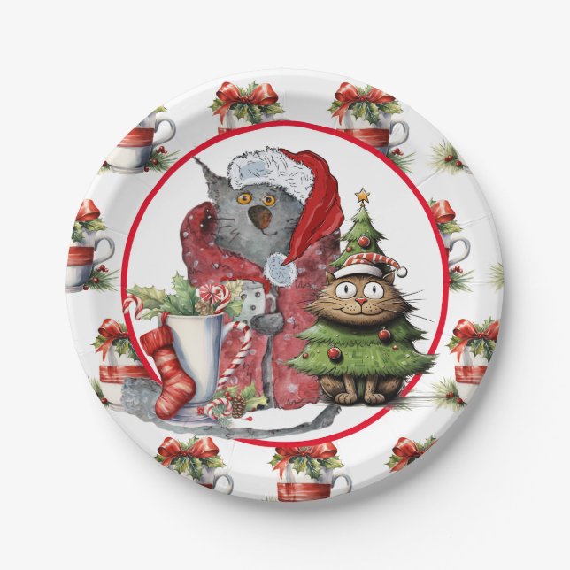 CAT  Christmas Party for Cat Lovers Paper Plate (Front)