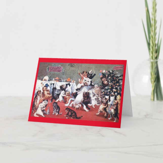 Cat Christmas Party with Kittens, Louis Wain Card (Front)