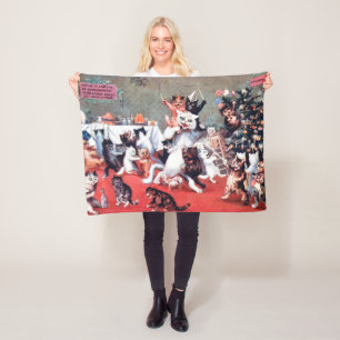 Cat Christmas Party with Kittens, Louis Wain Fleece Blanket