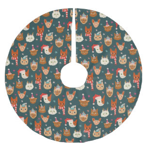 Cat Christmas Pattern Brushed Polyester Tree Skirt