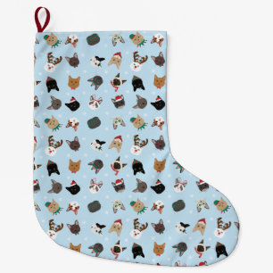 Cat Christmas Pattern Large Christmas Stocking