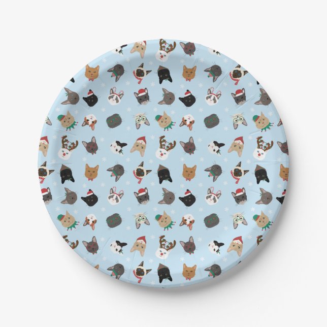Cat Christmas Pattern Paper Plate (Front)