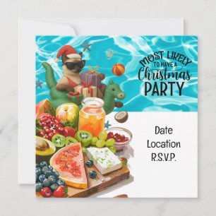 Cat Christmas Pool Party for Christmas in July Invitation