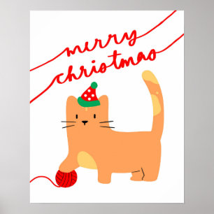 Cat Christmas Poster, Kitten Xmas Print, Festive Poster