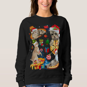 Cat Christmas Riding Pizza Funny Cats Santa Hat Xm Sweatshirt
