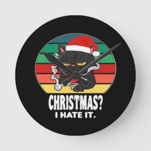 Cat Christmas Round Clock