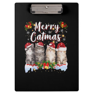Cat Christmas Santa Hat Funny Merry Catmas Clipboard