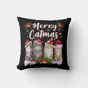 Cat Christmas Santa Hat Funny Merry Catmas Cushion