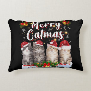 Cat Christmas Santa Hat Funny Merry Catmas Decorative Cushion
