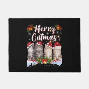 Cat Christmas Santa Hat Funny Merry Catmas Doormat
