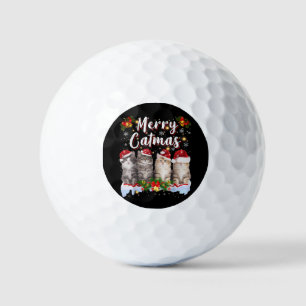 Cat Christmas Santa Hat Funny Merry Catmas Golf Balls