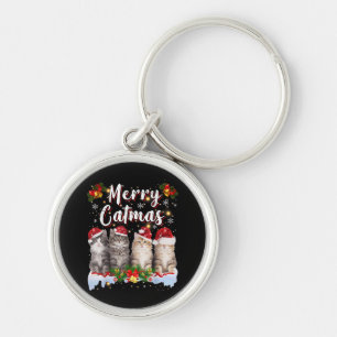 Cat Christmas Santa Hat Funny Merry Catmas Key Ring