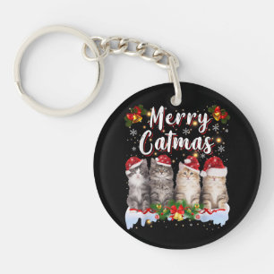 Cat Christmas Santa Hat Funny Merry Catmas Key Ring