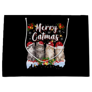 Cat Christmas Santa Hat Funny Merry Catmas Large Gift Bag