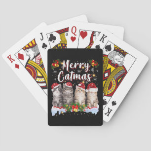 Cat Christmas Santa Hat Funny Merry Catmas Playing Cards