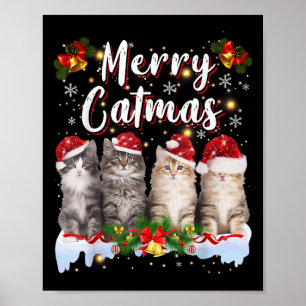Cat Christmas Santa Hat Funny Merry Catmas Poster