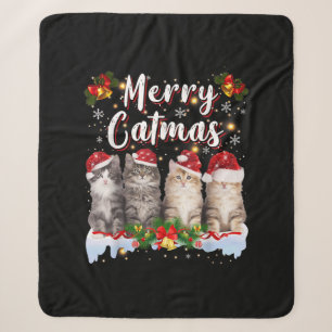 Cat Christmas Santa Hat Funny Merry Catmas Sherpa Blanket